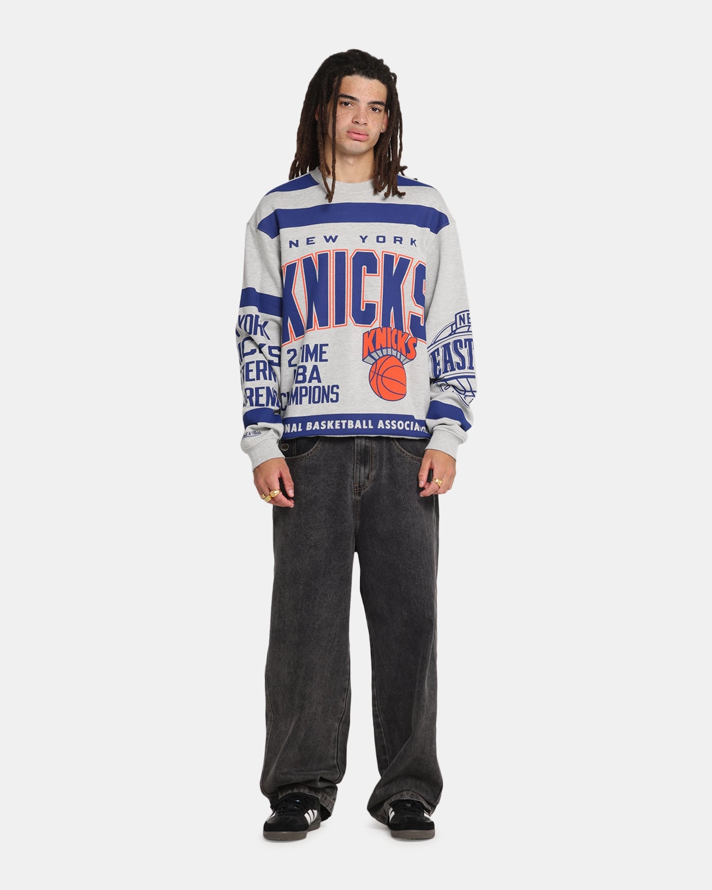 Mitchell & Ness New York Knicks Letterform Crewneck Grey Marle/Official Team Color Tear Resistant