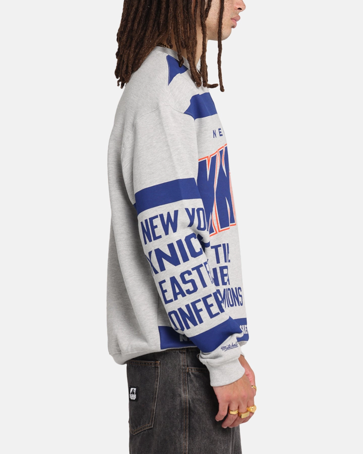 Mitchell & Ness New York Knicks Letterform Crewneck Grey Marle/Official Team Color Softshell Material