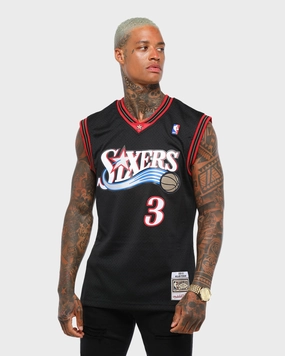 Mitchell & Ness Philadelphia 76ers Allen Iverson #3 Swingman Jersey Black Comfort Apparel Flexible Drop Shoulder Cut