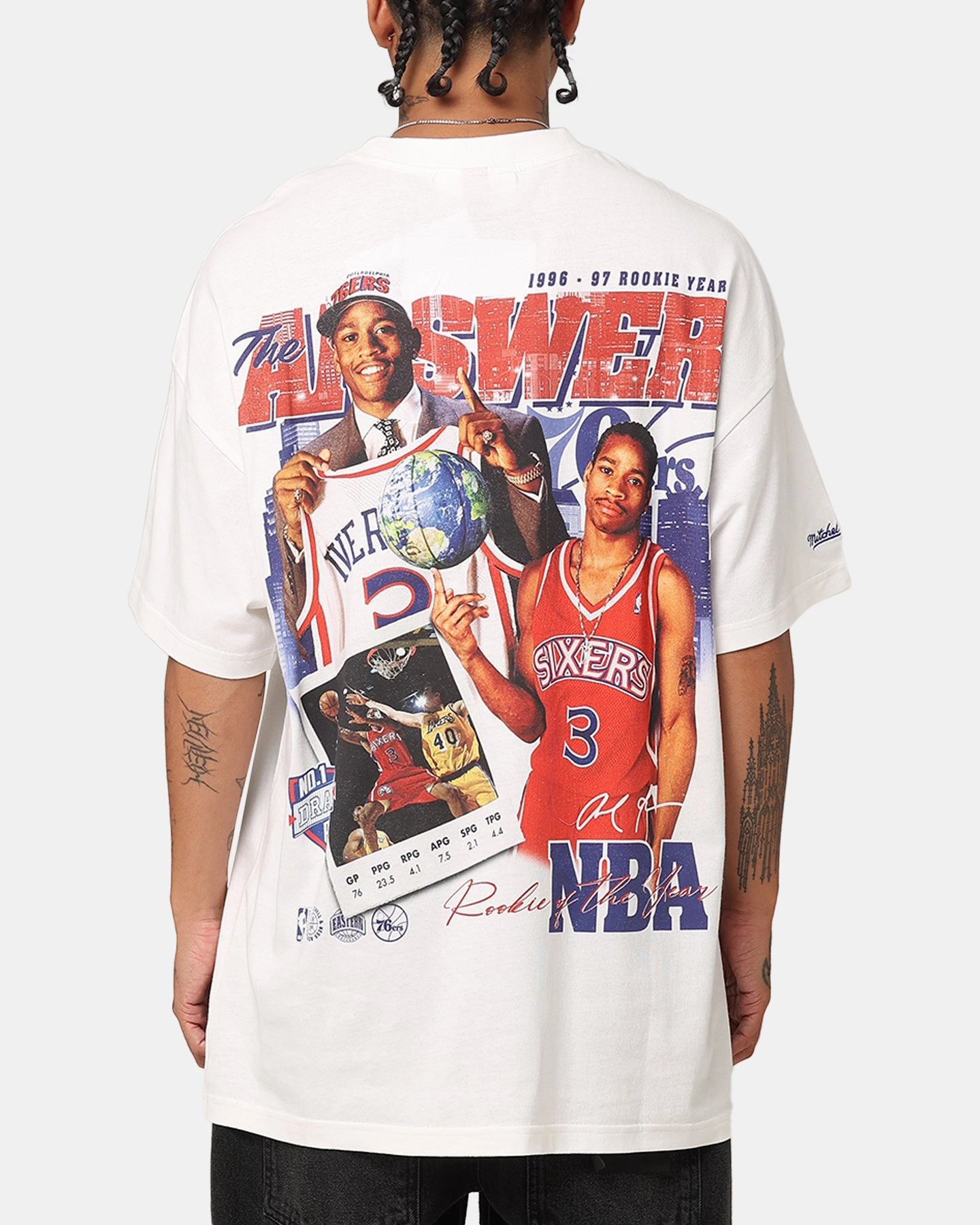Active Style Trend Minimalist Apparel Mitchell & Ness Philadelphia 76ers Allen Iverson Rookie Season T-Shirt Vintage White