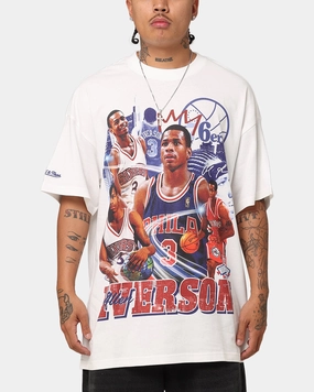Mitchell & Ness Philadelphia 76ers Allen Iverson Rookie Season T-Shirt Vintage White Sublimation Printed Collar