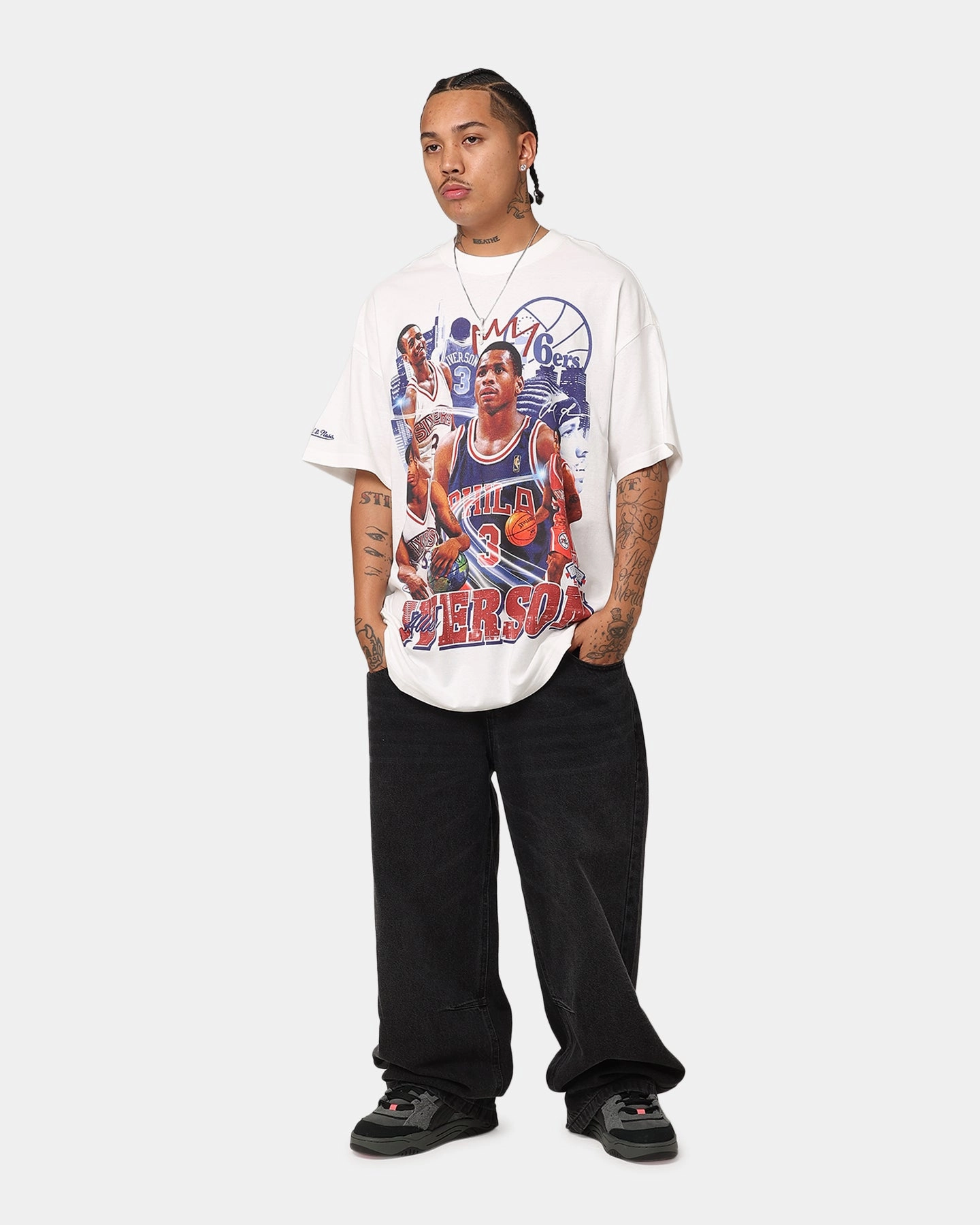 Mitchell & Ness Philadelphia 76ers Allen Iverson Rookie Season T-Shirt Vintage White Casual Essentials Comfortable Wear