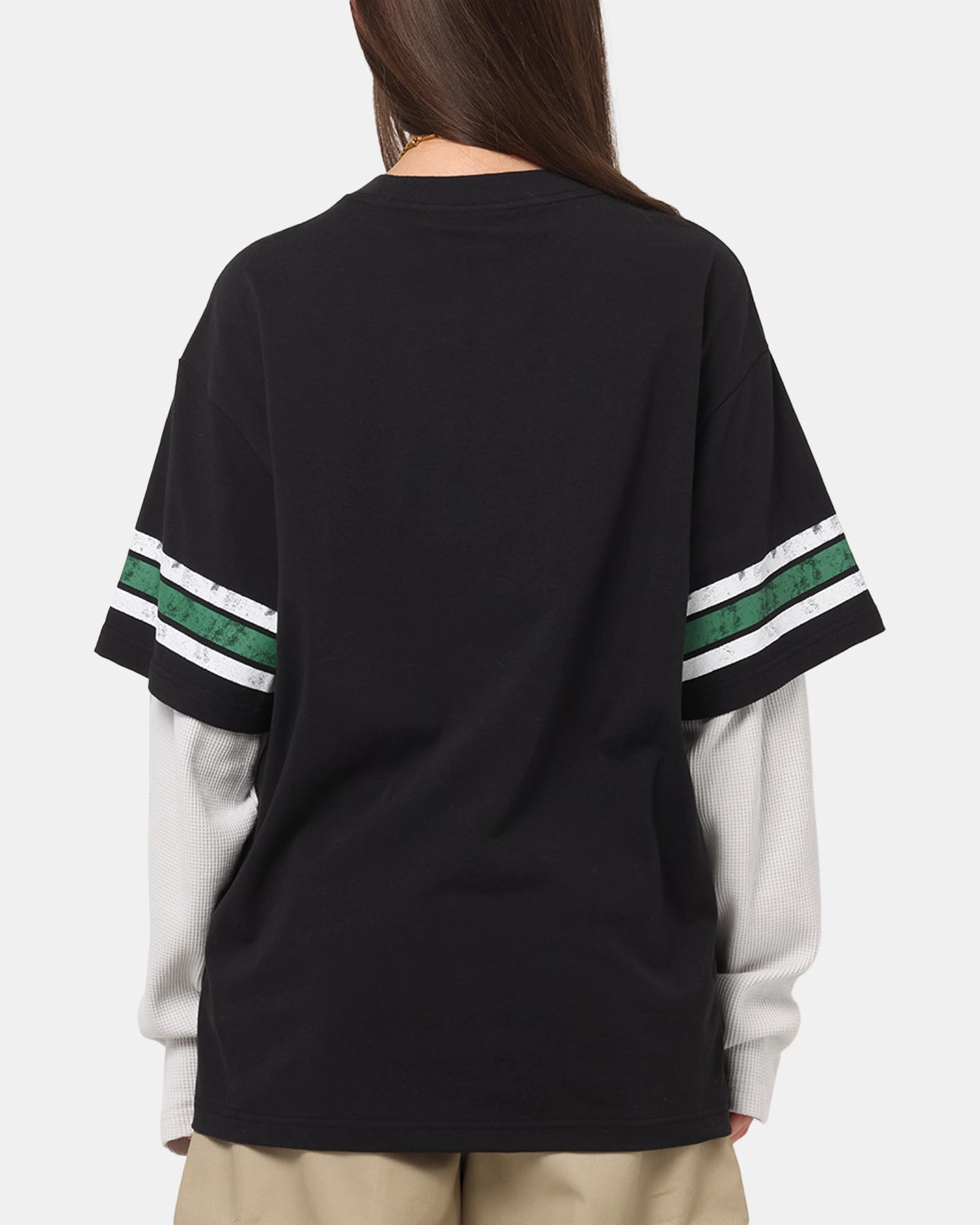 Mitchell & Ness Philadelphia Eagles Waffle Mock Layer Long Sleeve T-Shirt Black Effortless Comfort Wear