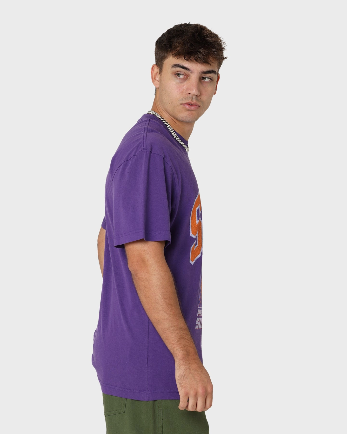 Relaxing Fit Sporty Appeal Mitchell & Ness Phoenix Suns XL Arch Vintage T-Shirt Faded Purple