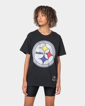 Mitchell & Ness Pittsburgh Steelers Oversized Logo Short Sleeve Vintage T-Shirt Vintage Black Holiday Trend Circular Knit Design