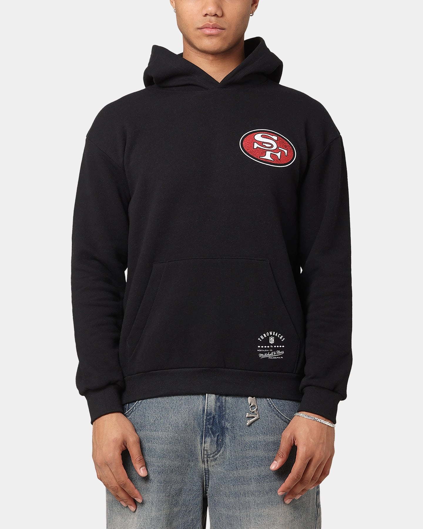 Mitchell & Ness San Francisco 49ers Flames Hoodie Faded Black Gift - worthy