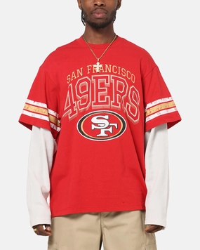 Mitchell & Ness San Francisco 49ers Waffle Mock Layer Long Sleeve T-Shirt Red Slim Silhouette Fit For All
