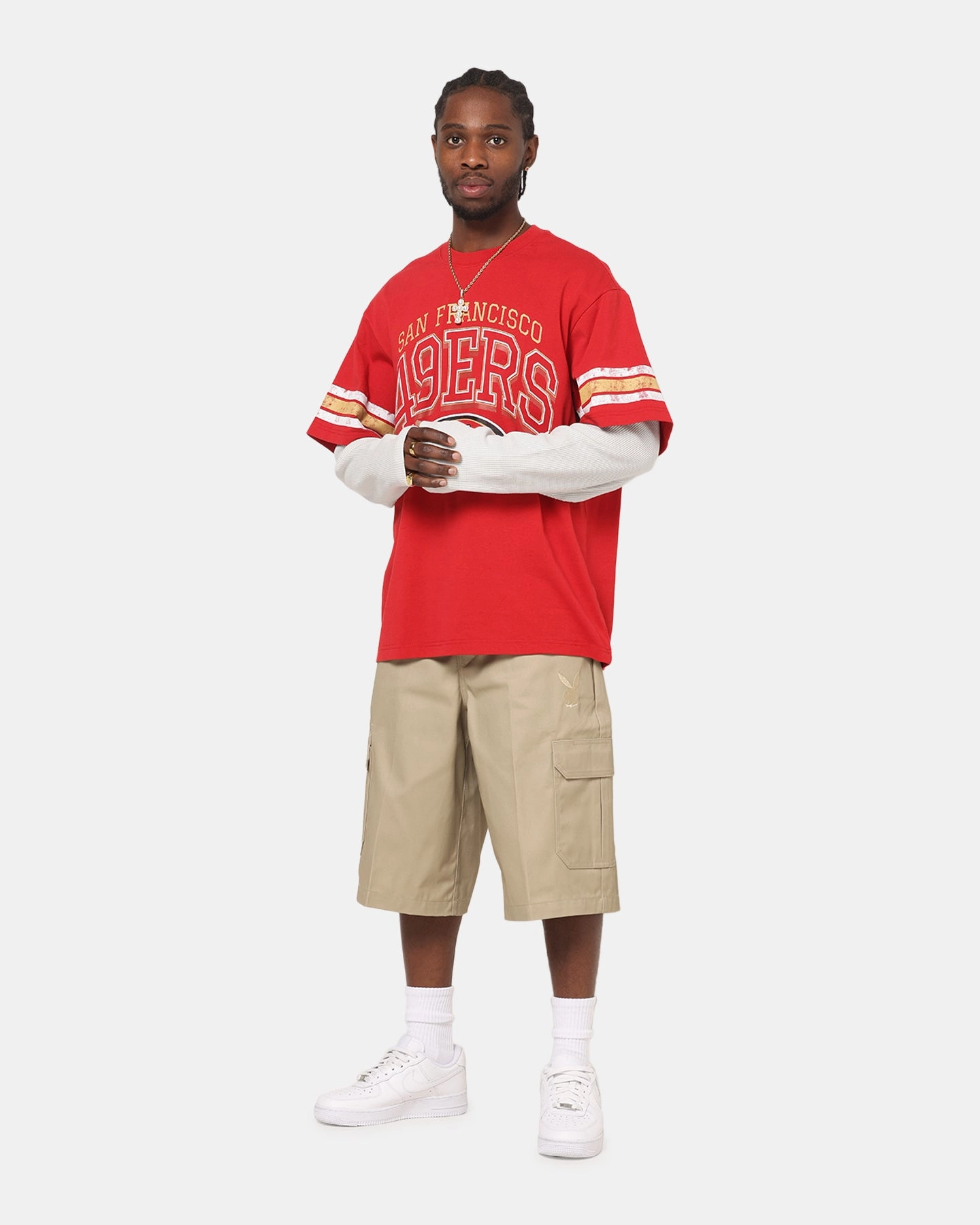 Mitchell & Ness San Francisco 49ers Waffle Mock Layer Long Sleeve T-Shirt Red AntiStatic Properties Bohemian style