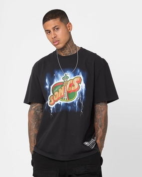 Mitchell & Ness Seattle Supersonics Logo Lightning T-Shirt Black UV protection layer V neck style