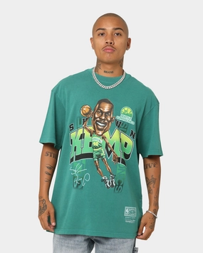 Mitchell & Ness Seattle SuperSonics Shawn Kemp Caricature Vintage T-Shirt Faded Green Fresh Outfit Perfect for Any Outfit
