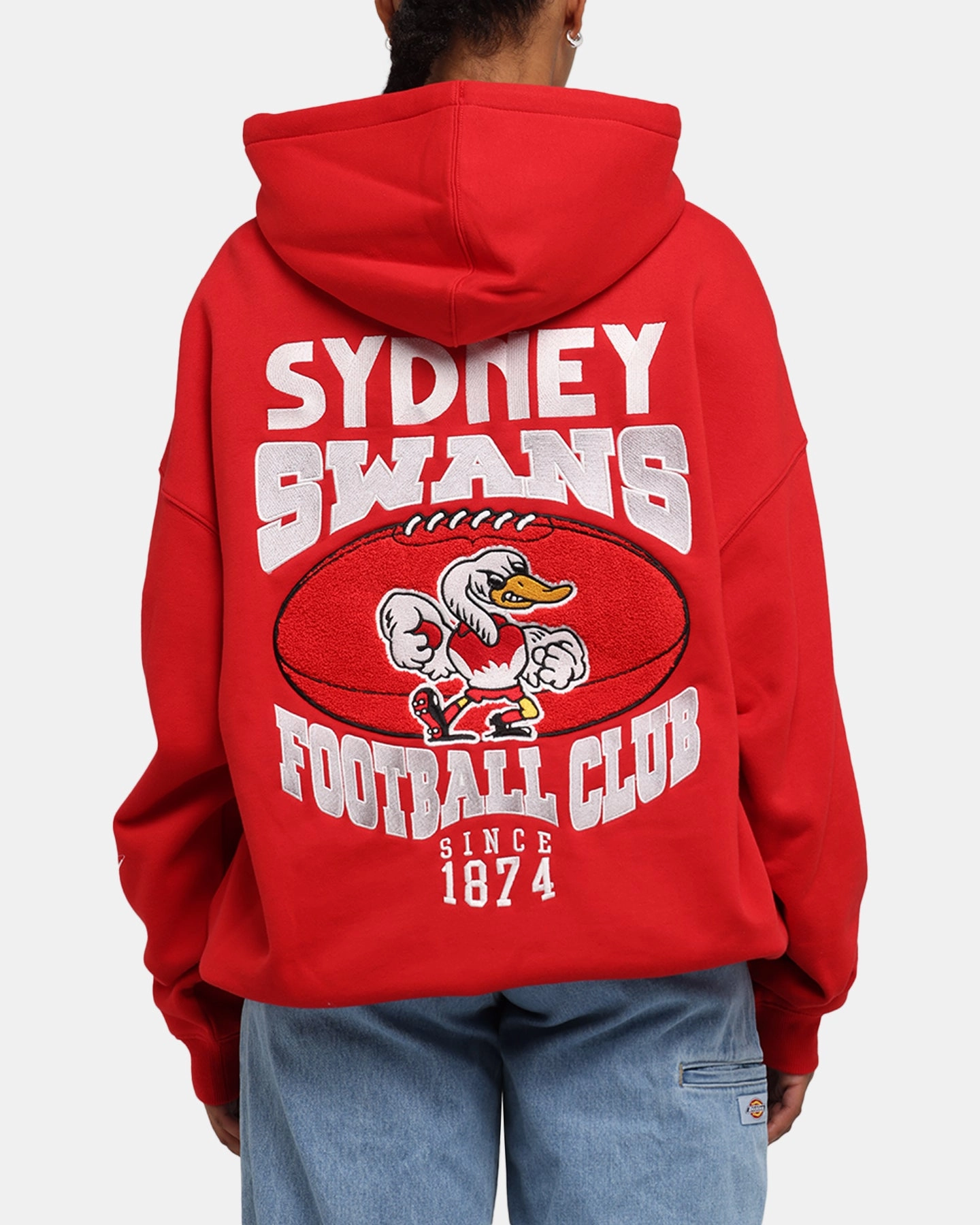 Mitchell & Ness Sydney Swans Team Hoodie Red Front Pockets Teflon Coated Fabric