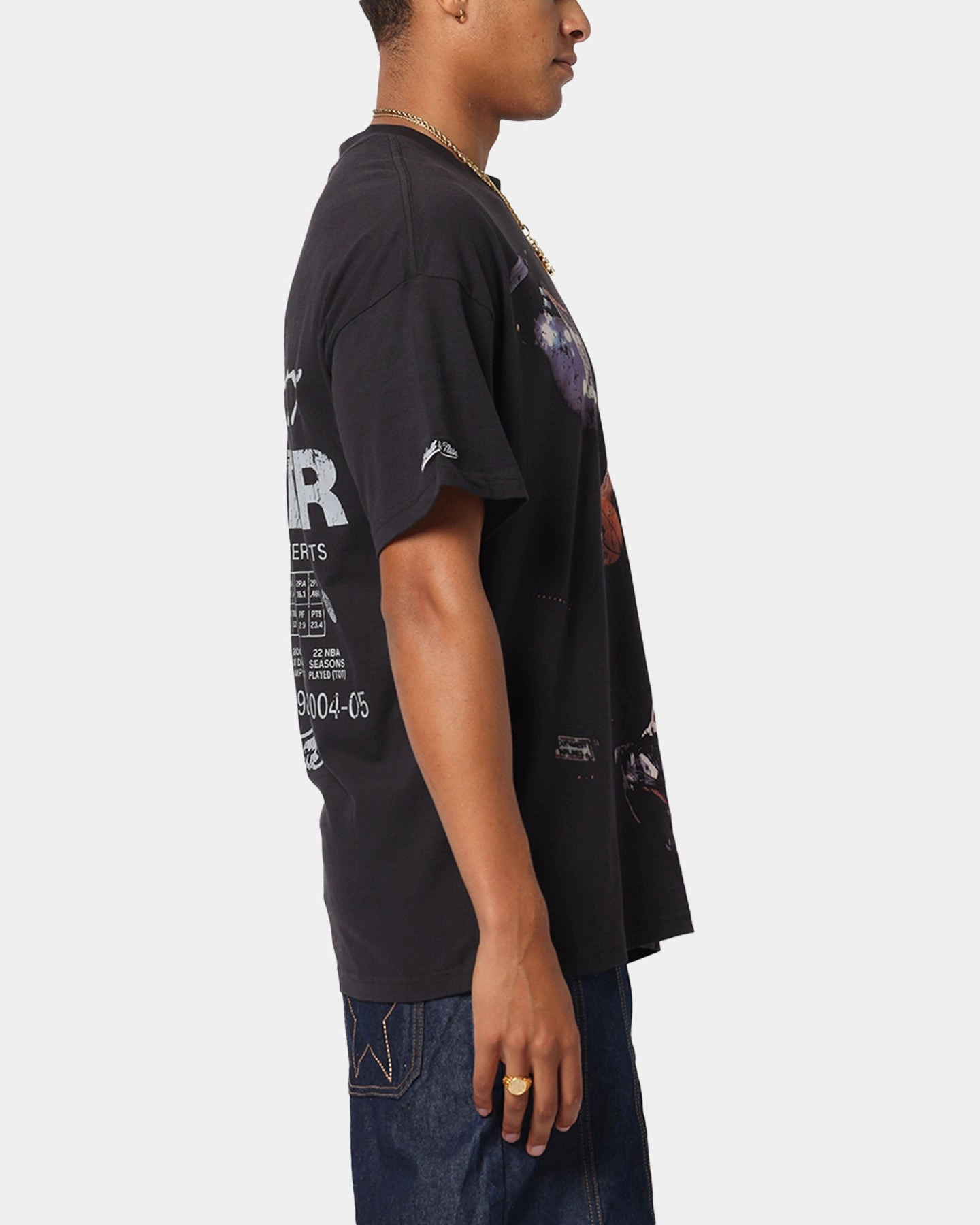 Elegant Detail print design Mitchell & Ness Toronto Raptors Vince Carter Air Canada T-Shirt Overdyed Black