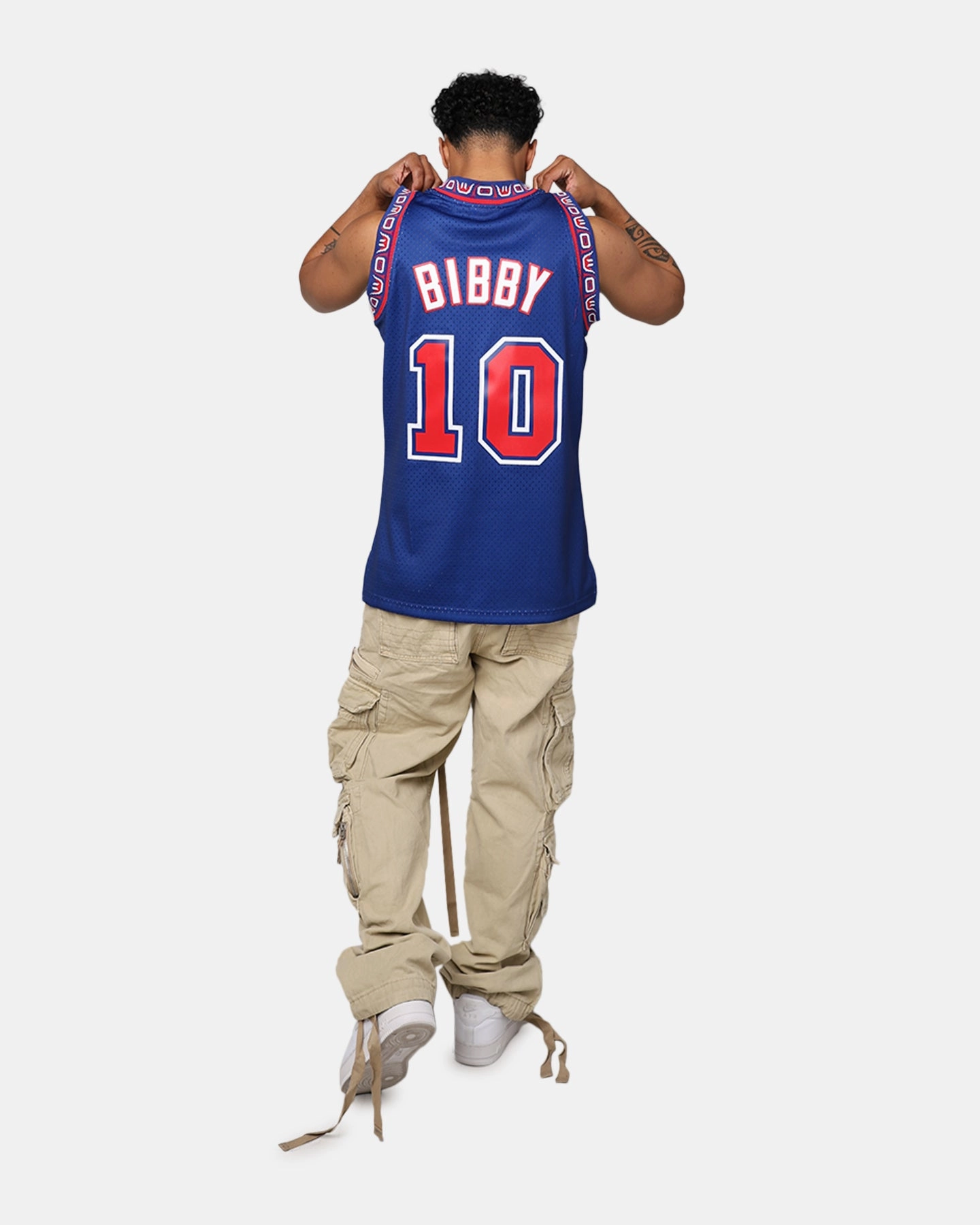 Mitchell & Ness Vancouver Grizzlies Mike Bibby 1998-99 College Twist Swing Jersey Navy/Red Elastic Cuff Retention