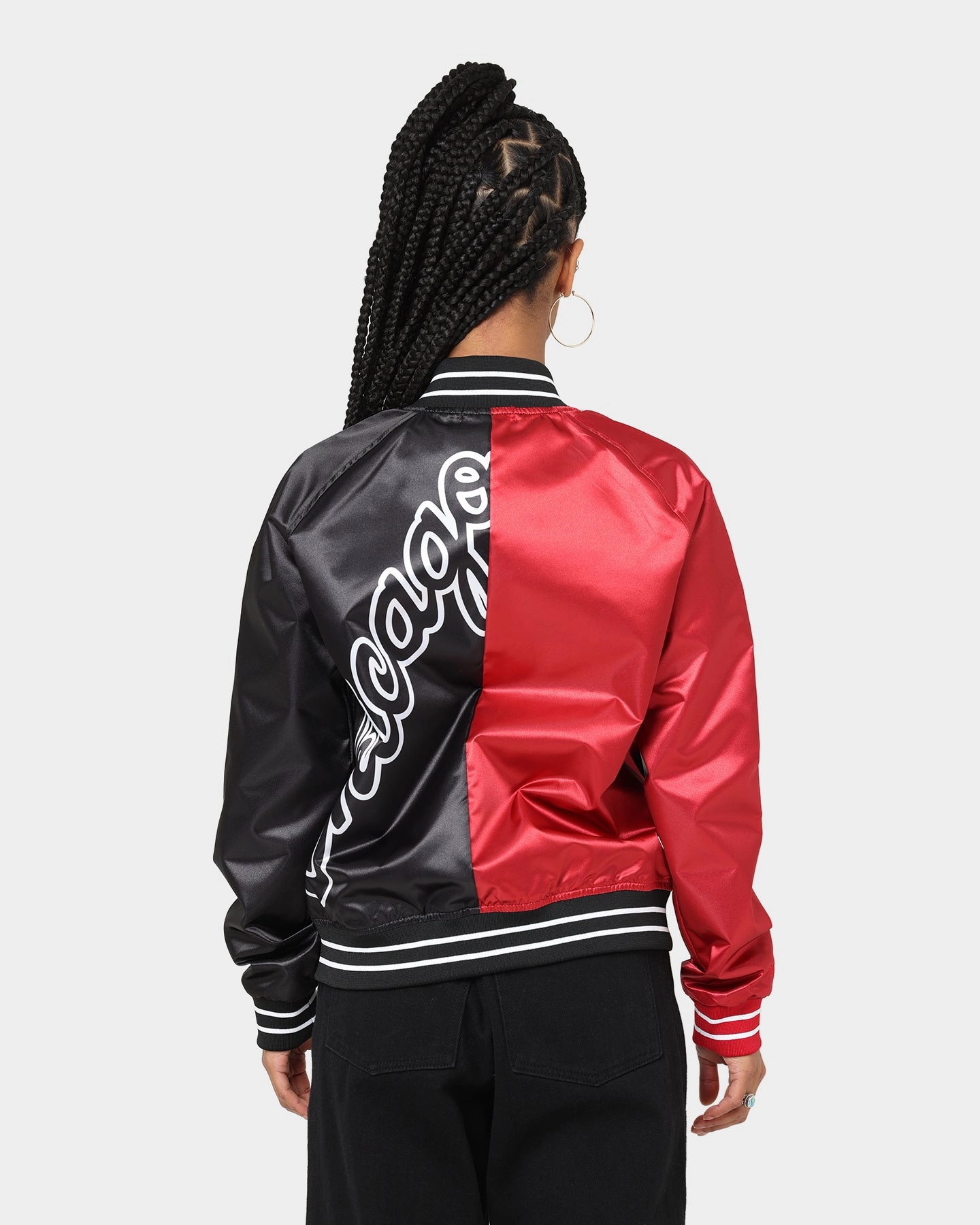 DoubleReinforced Zipper kids' Mitchell & Ness Women's Chicago Bulls Big Face 5.0 Satin Jacket Red