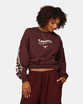 Plaid Print Bonded Hemline Mitchell & Ness Women's Chicago Bulls Dazed Cropped Crewneck Fudge