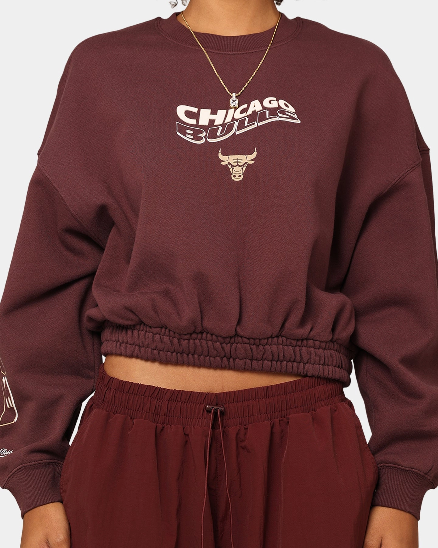 Changeable Style Mitchell & Ness Women's Chicago Bulls Dazed Cropped Crewneck Fudge