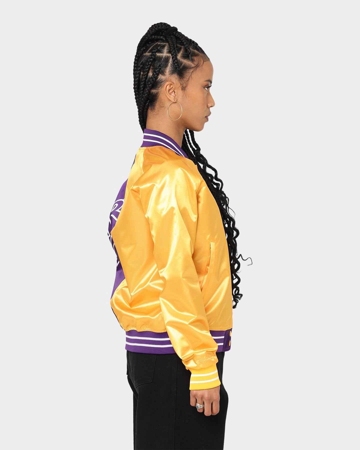 casual outing Detachable Collar Mitchell & Ness Women's Los Angeles Lakers Big Face 5.0 Satin Jacket Yellow