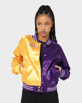 Mitchell & Ness Women's Los Angeles Lakers Big Face 5.0 Satin Jacket Yellow Fray Resistant Finish