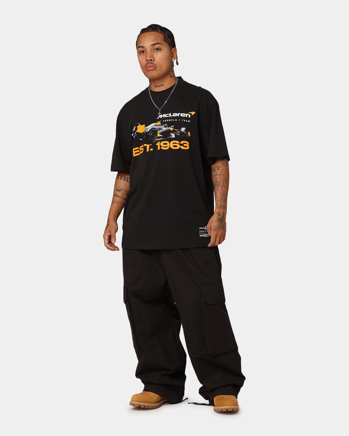 Mitchell & Ness X McLaren Vintage Poster T-Shirt Faded Black Travel Friendly Fun and Comfortable