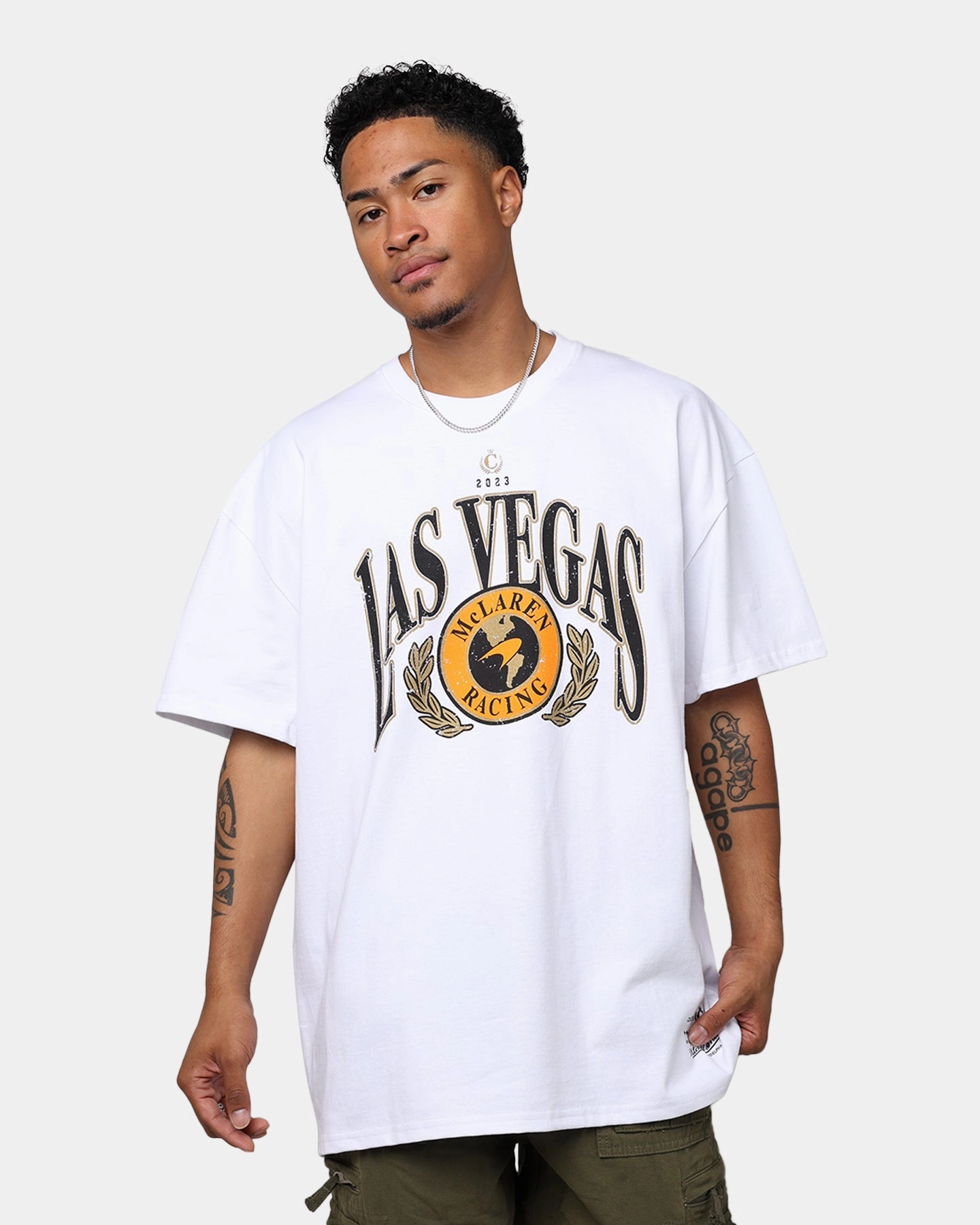 Easy Care Fabric Active Outfit Style Mitchell & Ness X McLaren X Culture Kings Las Vegas Collection Vintage Sport T-Shirt White