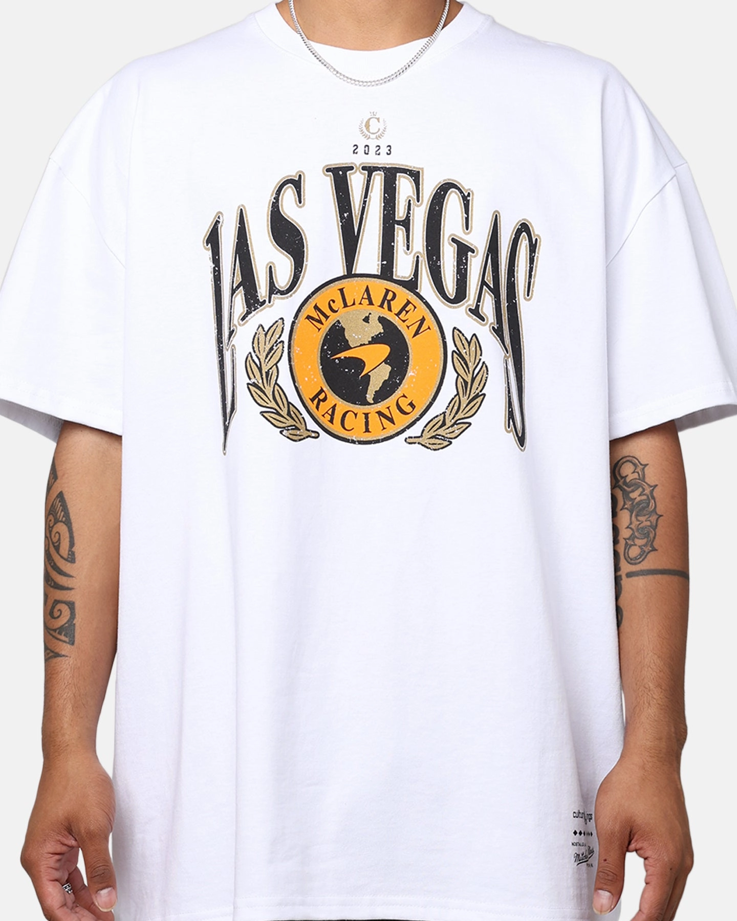 Vintage Wash Effect Mitchell & Ness X McLaren X Culture Kings Las Vegas Collection Vintage Sport T-Shirt White
