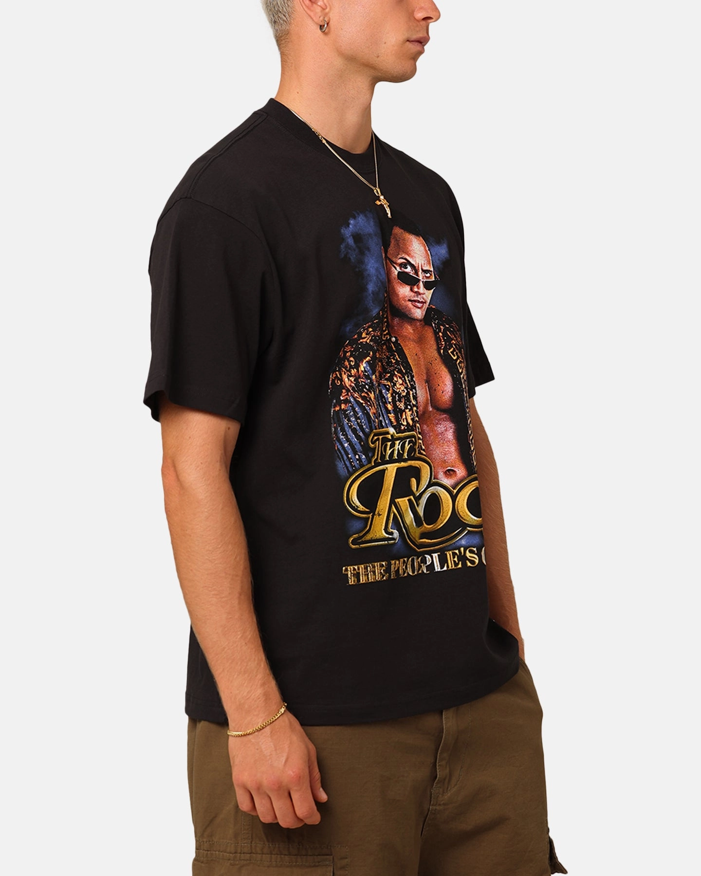 Comfort Apparel MicroPiqueKnit Mitchell & Ness X WWE Dwayne "The Rock" Johnson The People's Champ T-Shirt Overdyed Black