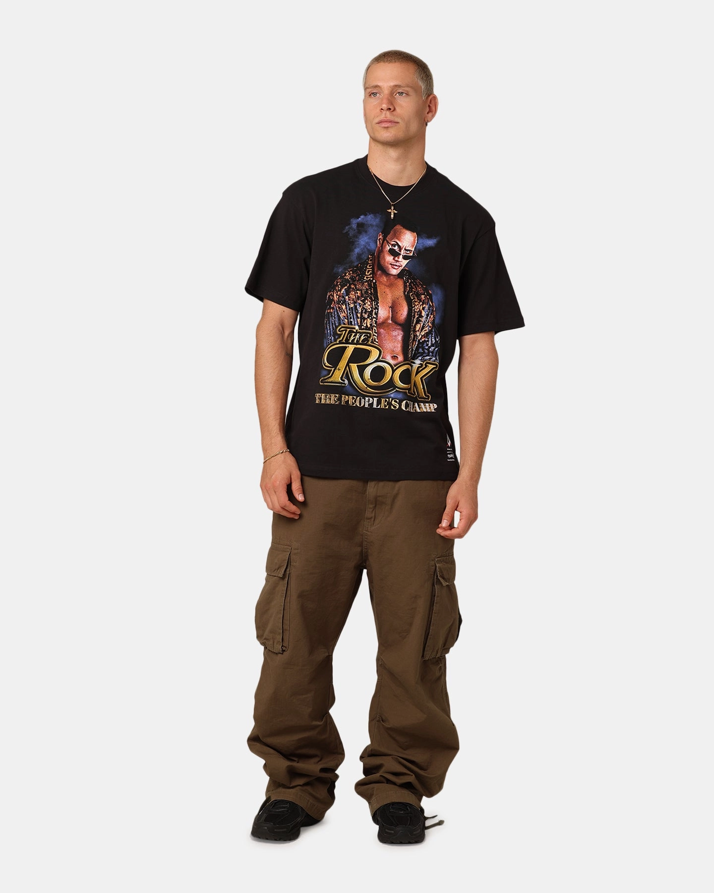 Mitchell & Ness X WWE Dwayne "The Rock" Johnson The People's Champ T-Shirt Overdyed Black High Quality Printing