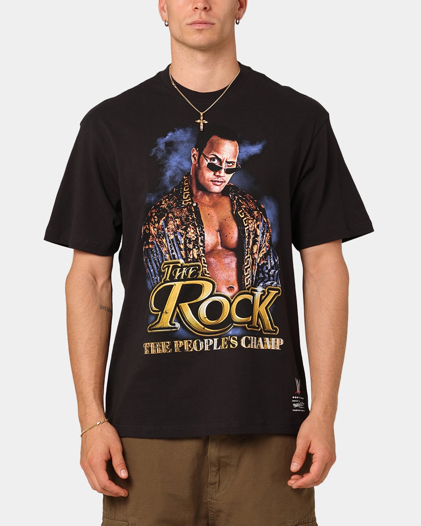StretchComfortWeave Mitchell & Ness X WWE Dwayne "The Rock" Johnson The People's Champ T-Shirt Overdyed Black