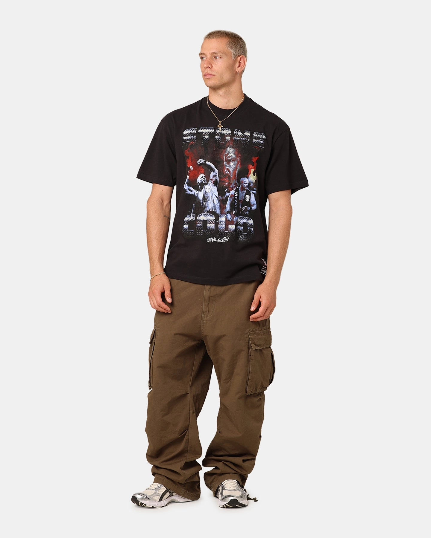 Mitchell & Ness X WWE Stone Cold Steve Austin Stone Cold T-Shirt Overdyed Black Edgy AntiPillingTreatment