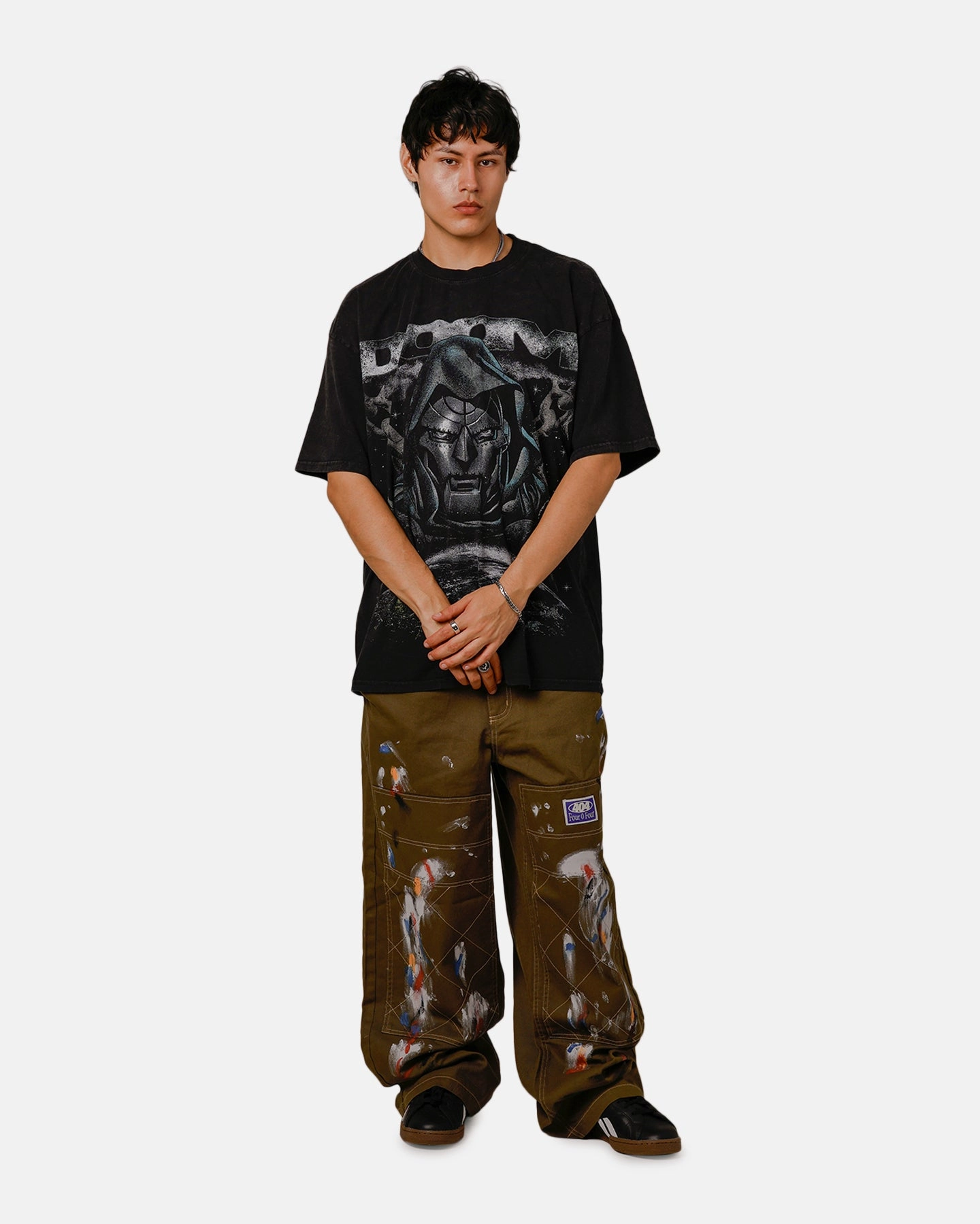 Goat Crew Marvel Doctor Doom No Rivals Vintage T-Shirt Black Acidwash Functional Comfort Classic Crew Neck