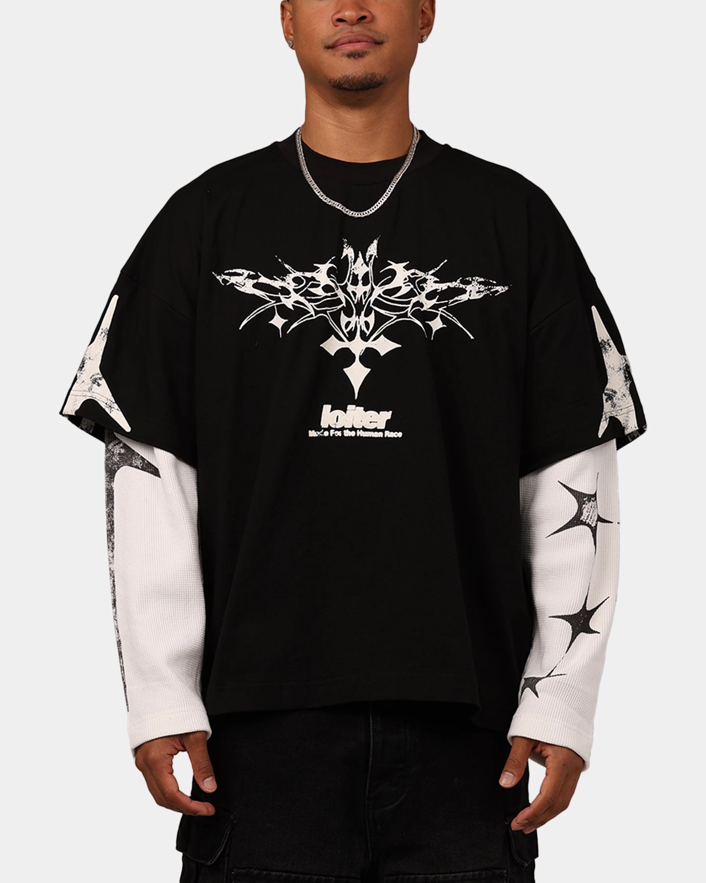 High Durability Weave Timeless Fit Loiter Seek N Destroy Long Sleeve T-Shirt Vintage Black