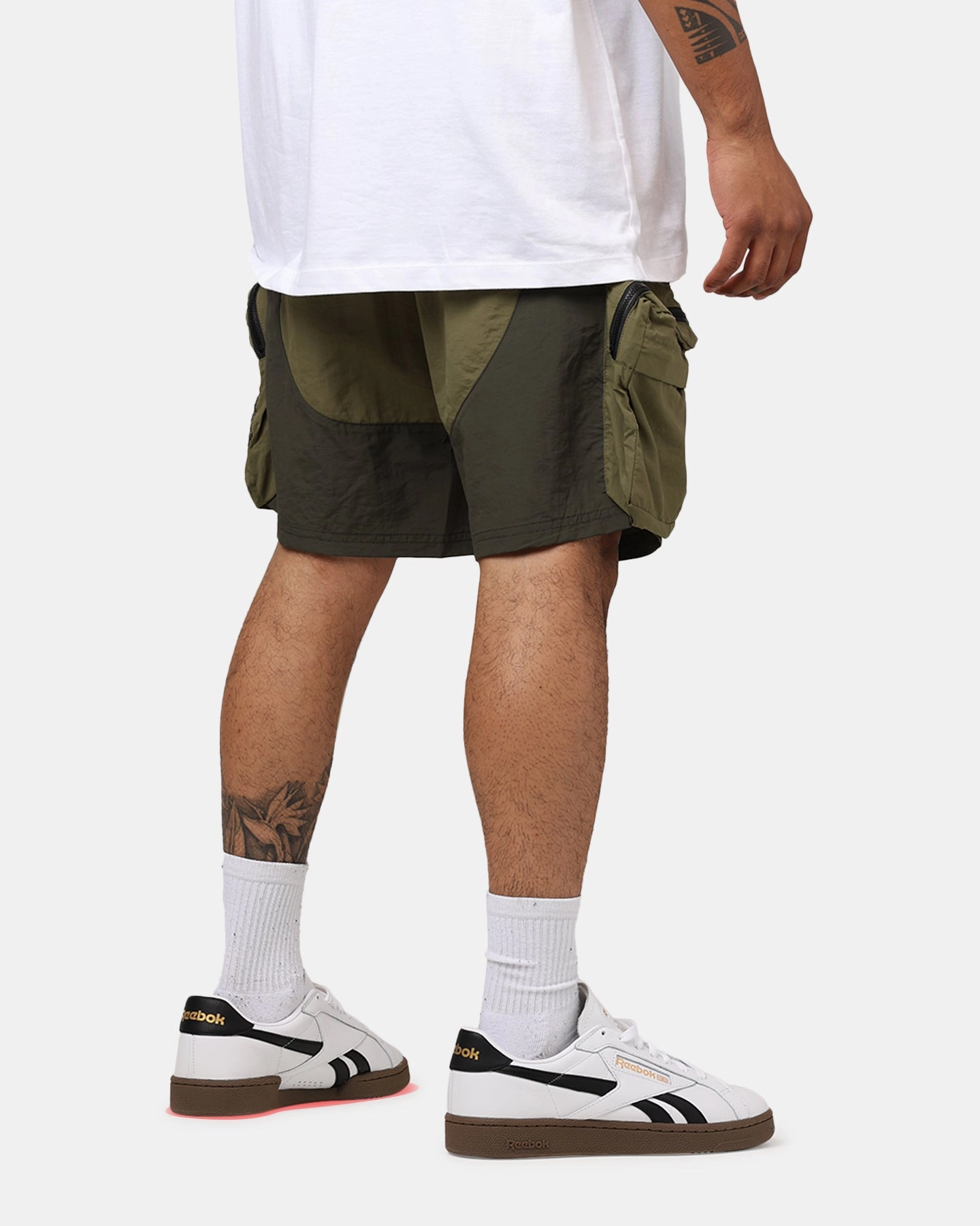 MNML Active Cargo Shorts Olive Geometric Pattern Business casual