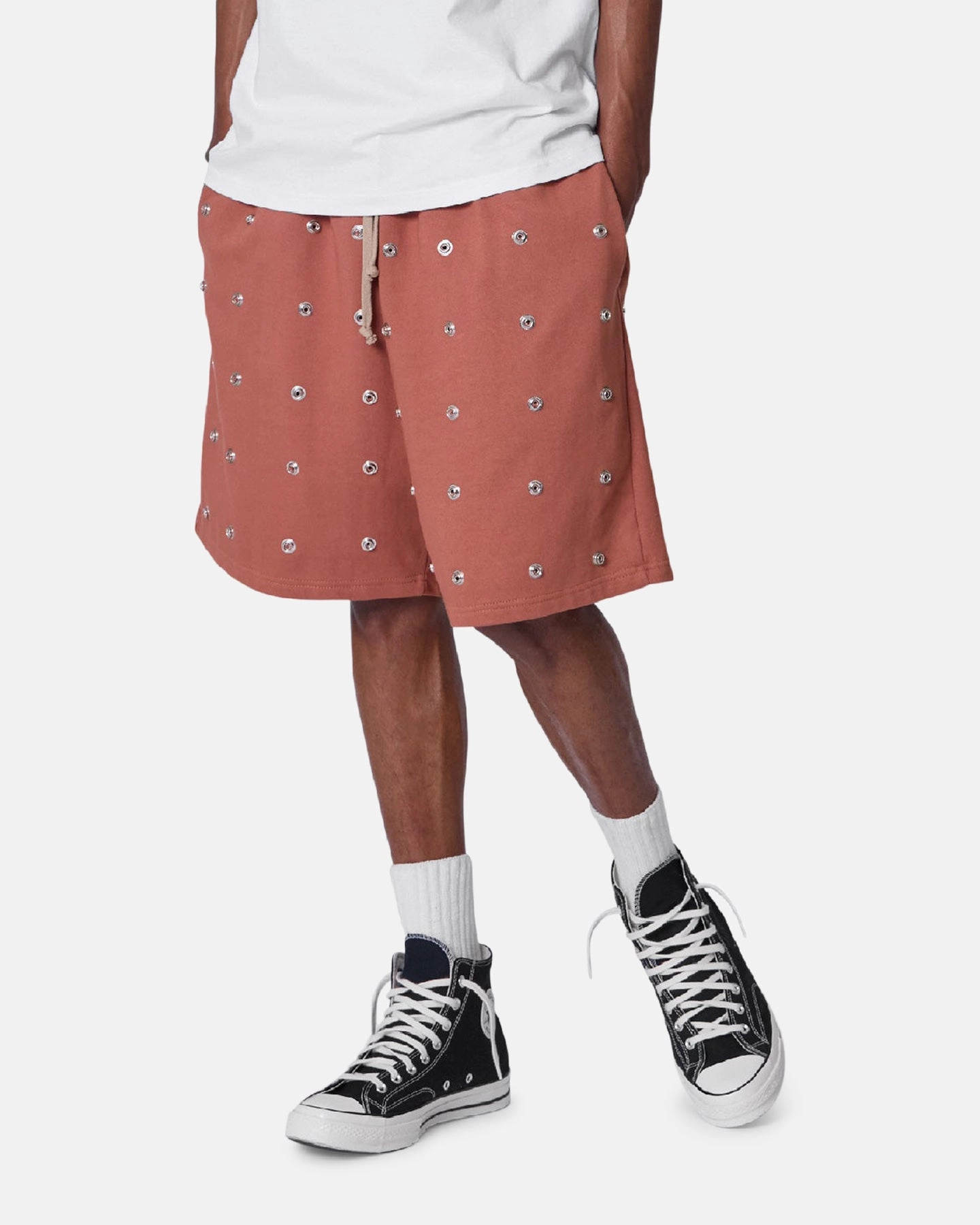 Warm Weather Style Relaxed Design MNML All Over Button Shorts Rust