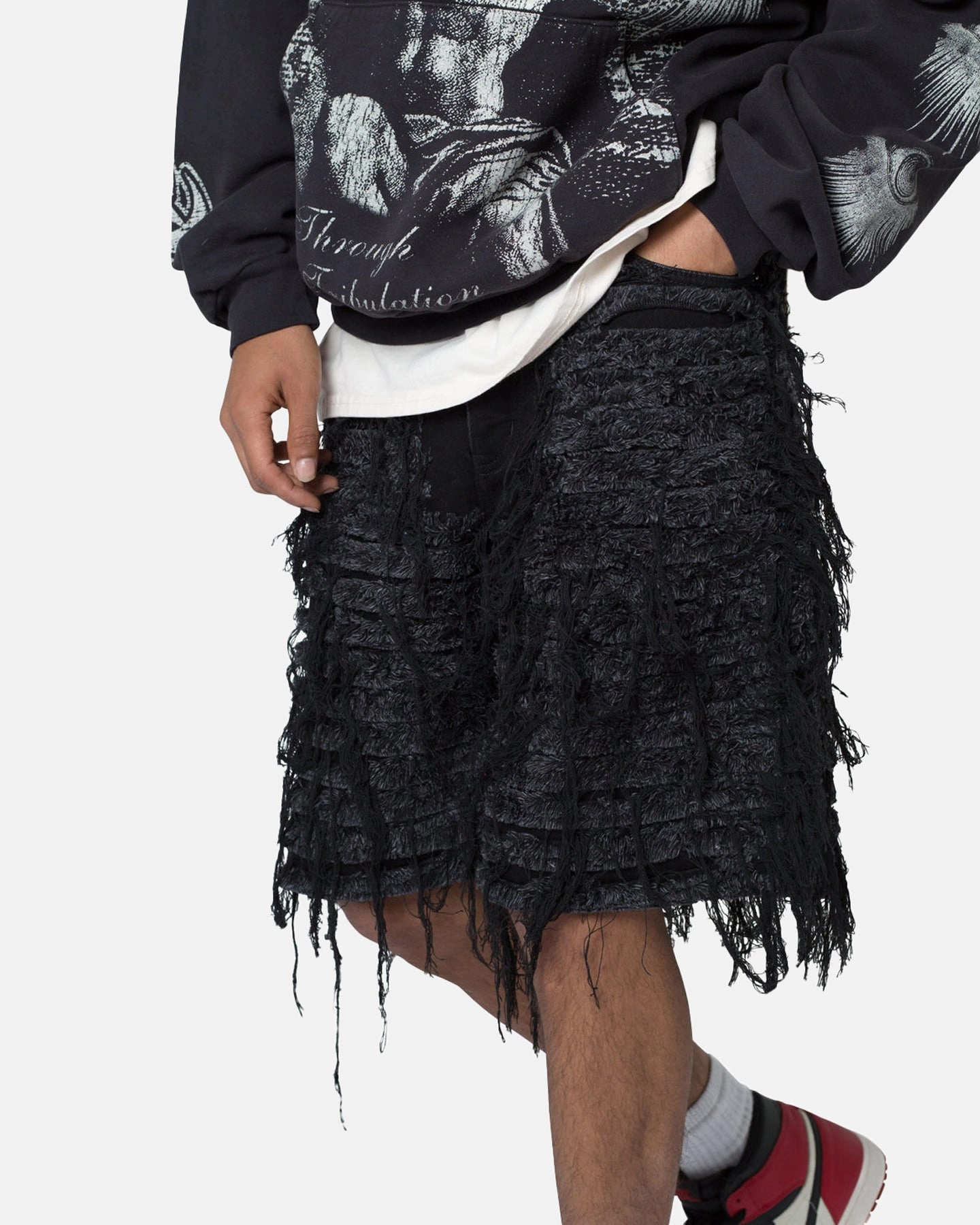 MNML All Over Frayed Denim Shorts Black Sun Protection Wedding Gift