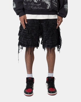 date night look MNML All Over Frayed Denim Shorts Black