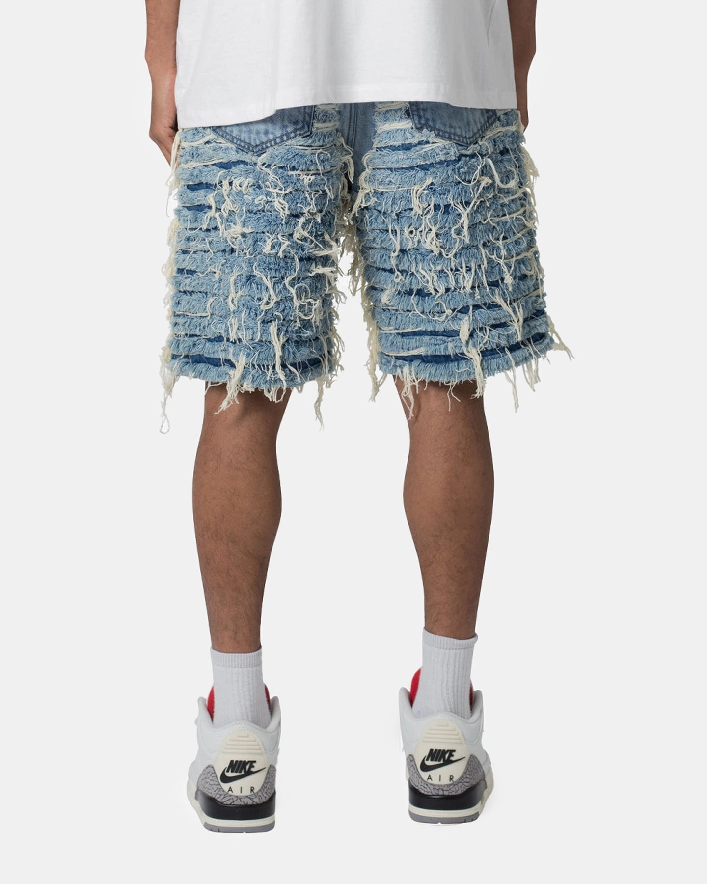 cool tones Gothic style MNML All Over Frayed Denim Shorts Blue