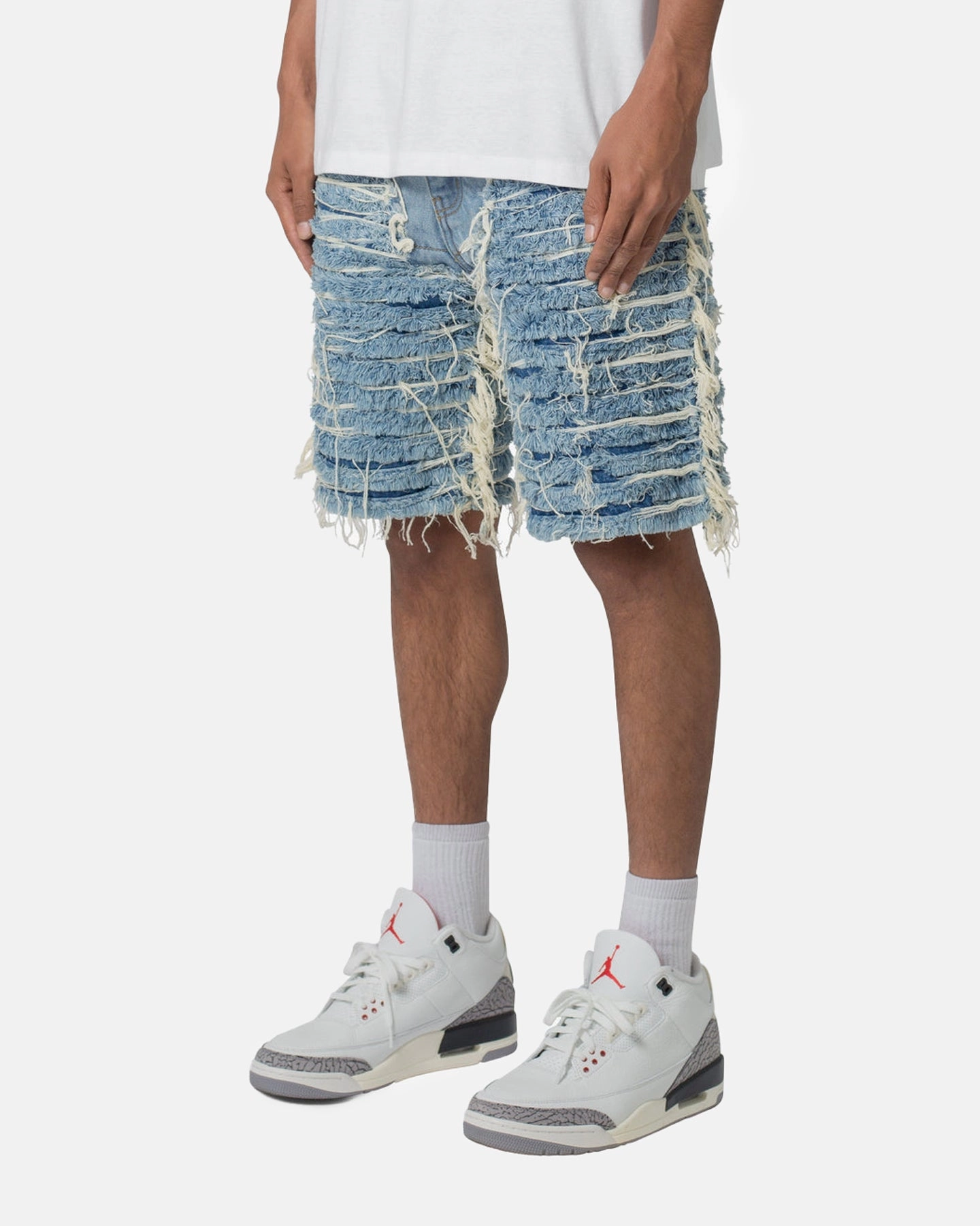 quick-drying MNML All Over Frayed Denim Shorts Blue