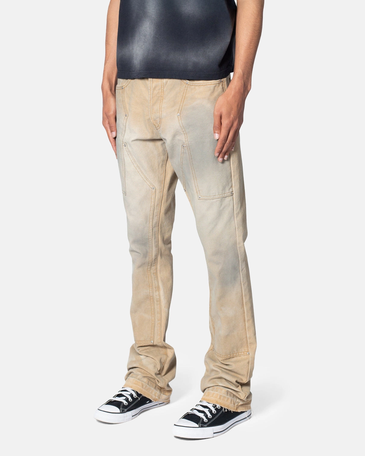 MNML B644 Flare Burnt Cowboy Denim Jeans Black/Brown Style Daily