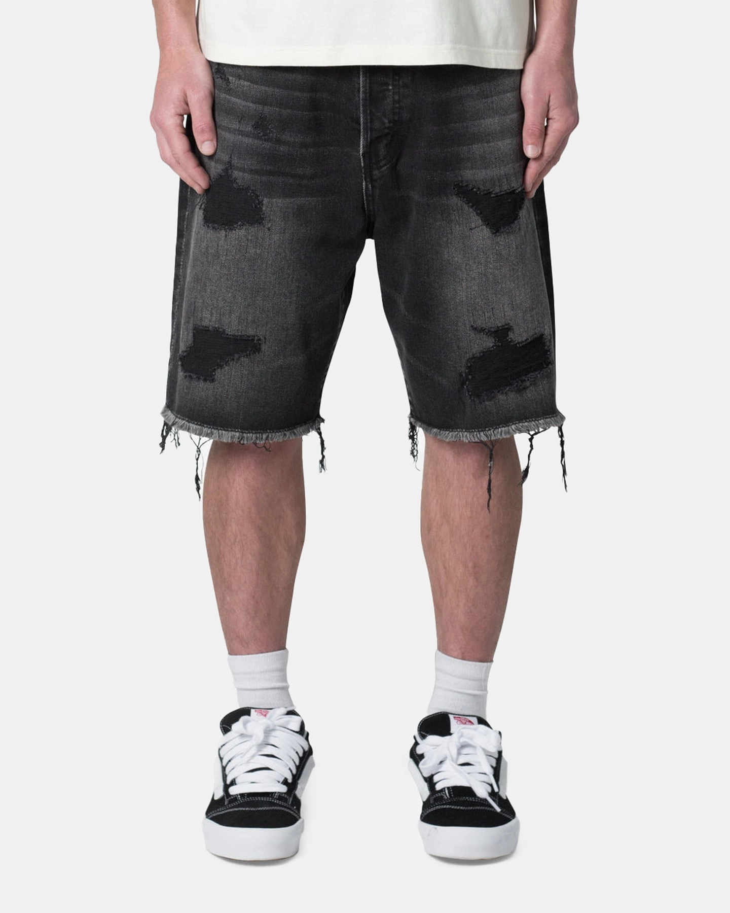 hiking apparel MNML Baggy Rip Denim Shorts Washed Black