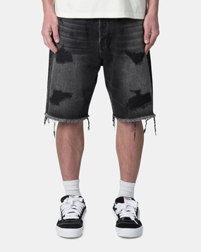 hiking apparel MNML Baggy Rip Denim Shorts Washed Black