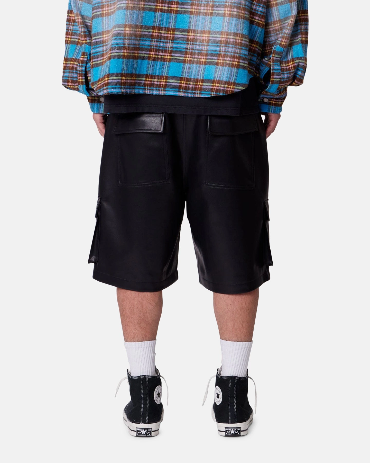 Light Wear MNML Baggy Vegan Leather Cargo Shorts Black