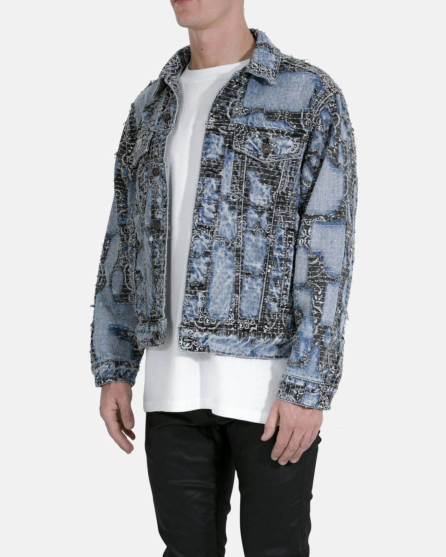 MNML Boro Paisley Trucker Jacket Blue/Black Warm and Practical