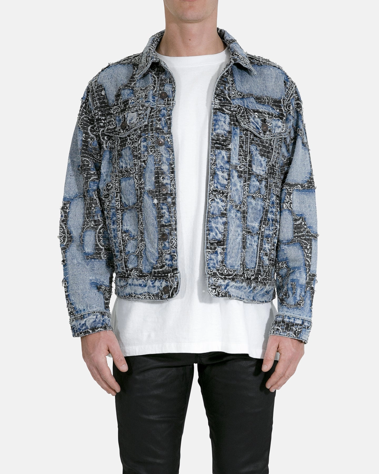 Patience Windbreaker Style MNML Boro Paisley Trucker Jacket Blue/Black