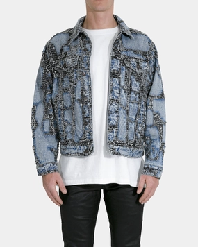 Patience Windbreaker Style MNML Boro Paisley Trucker Jacket Blue/Black
