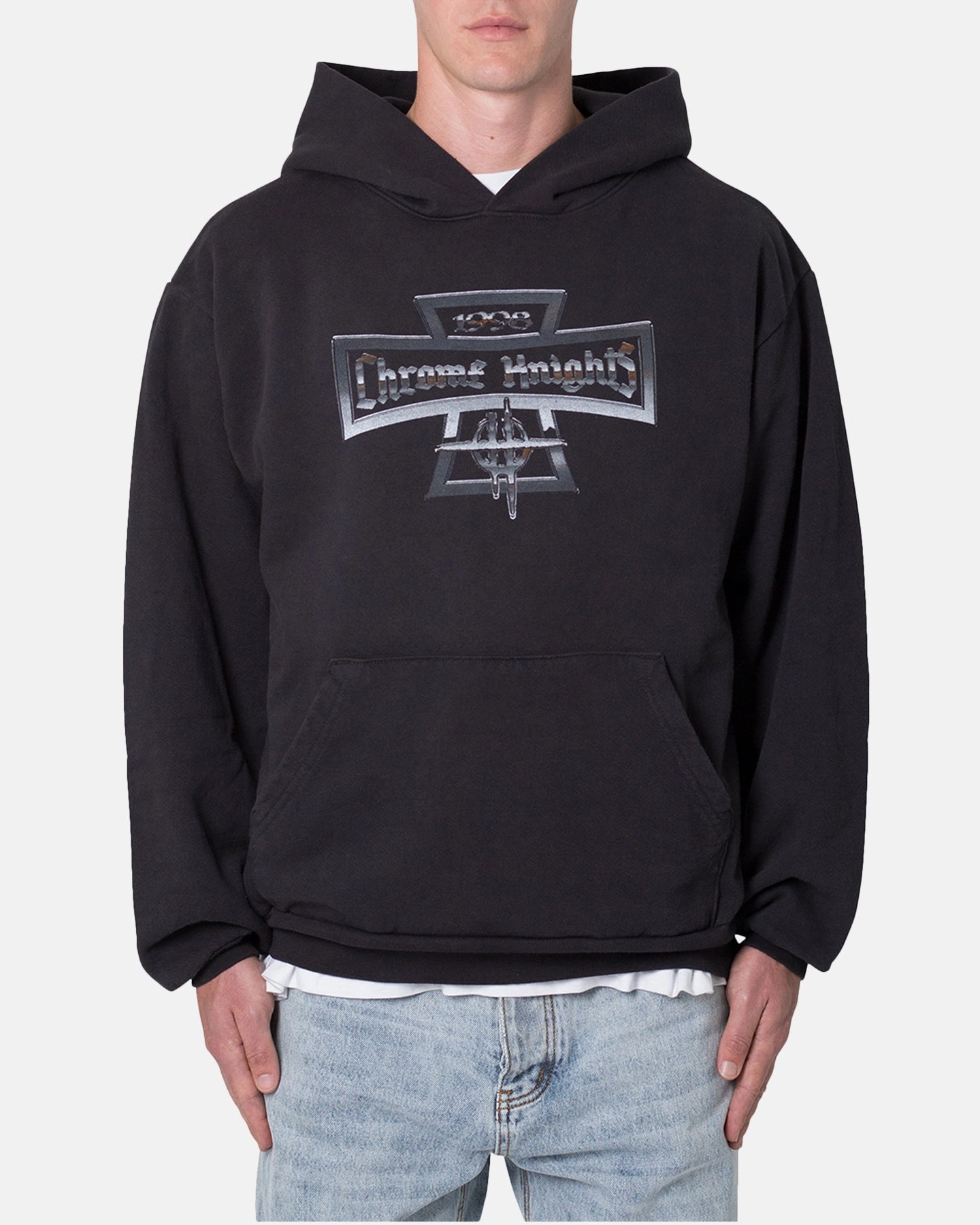 Hook and loop fasteners Double Stitched Seams MNML Chrome Knights Hoodie Off Black