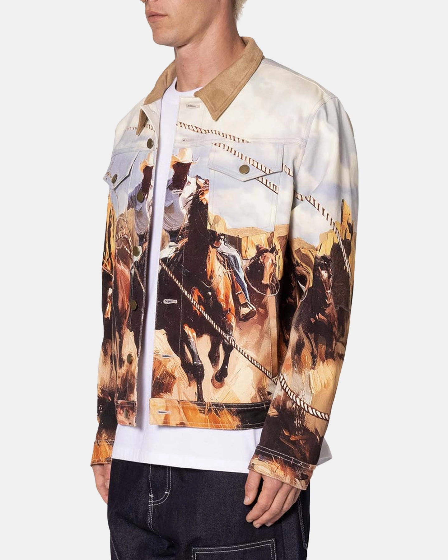 Necklace Prayer MNML Cowboy Print Trucker Jacket Multi