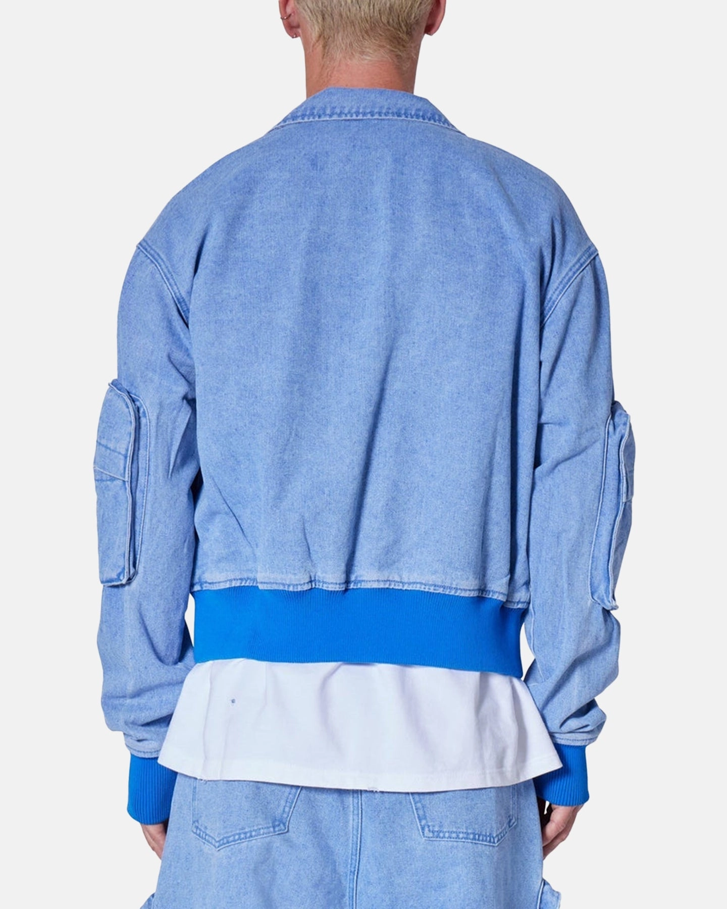 MNML Cropped Denim Jacket Blue Eye - Catching SnapFasteners