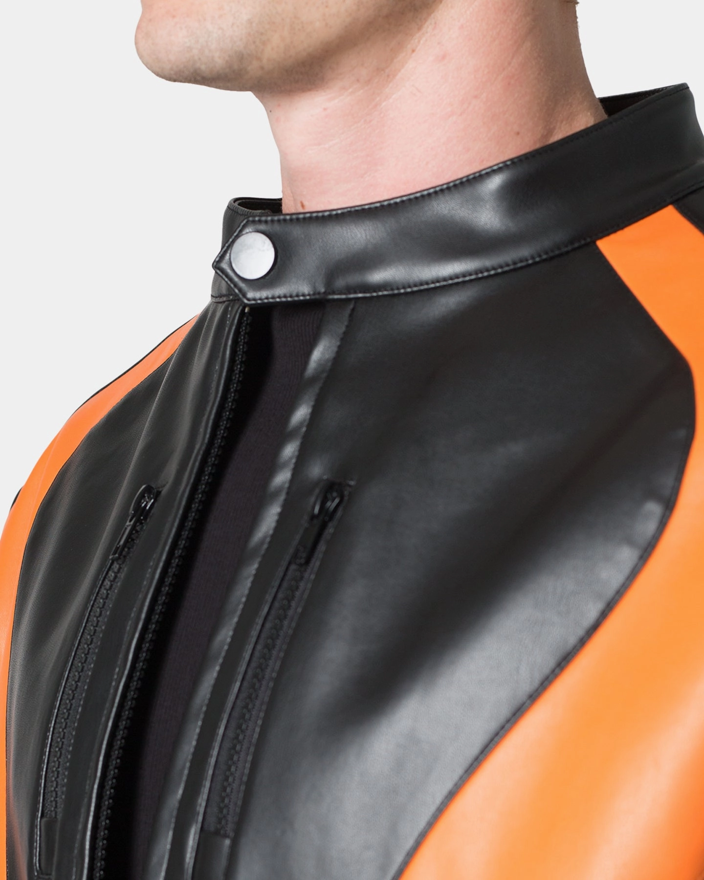 MNML Cropped Leather Race Jacket Black/Orange Cozy Outerwear