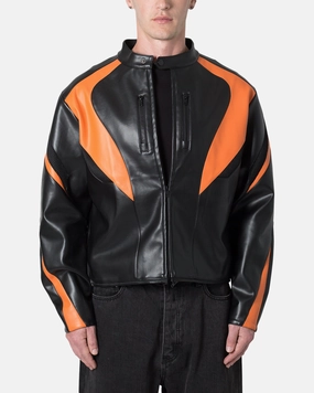 MNML Cropped Leather Race Jacket Black/Orange Loungewear