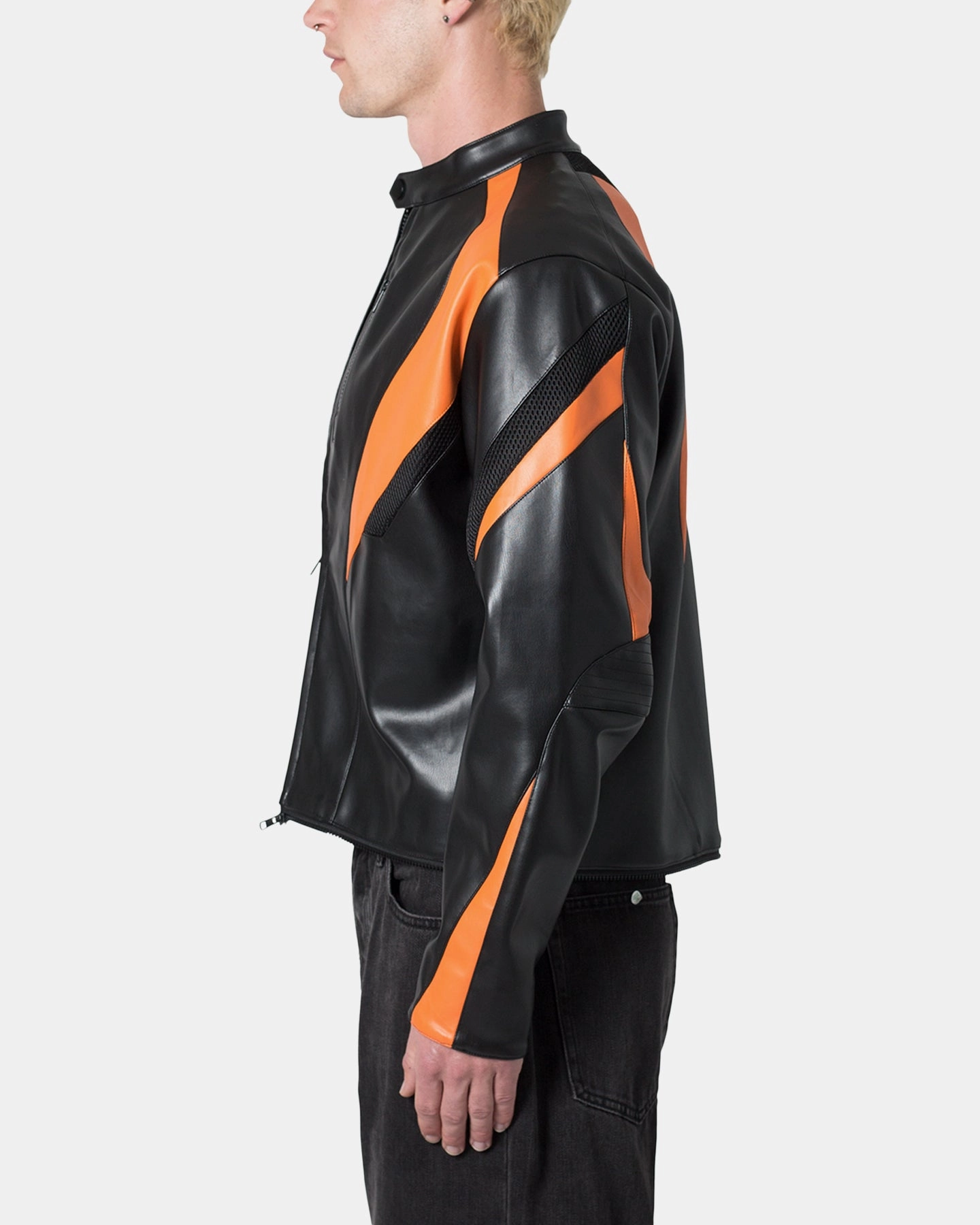 colorful Price MNML Cropped Leather Race Jacket Black/Orange